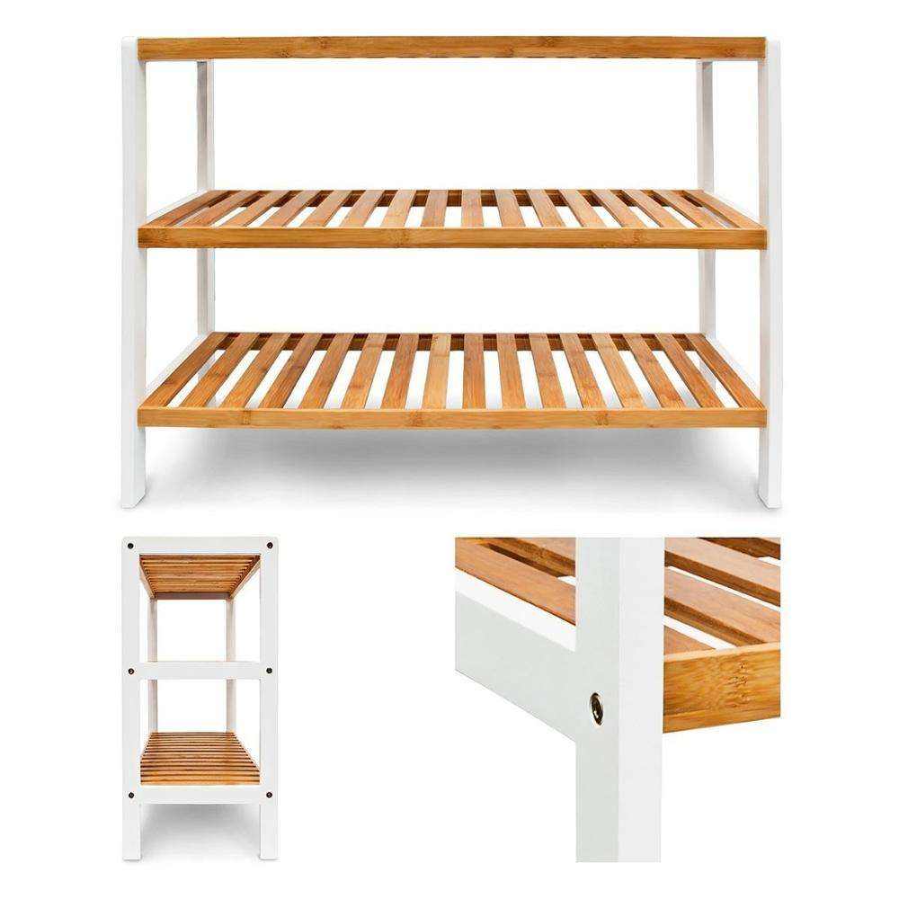 Bamboo Free Standing Shoe Rack White 3 Tier Bamboo