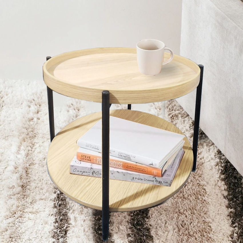 Modern Mdf Side Table Metal Leg Wood Coffee Table