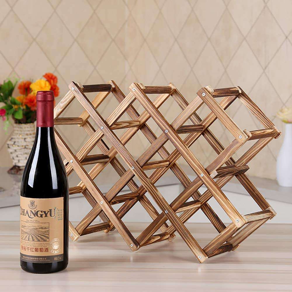 Wooden Stackable Foldable Tabletop Free Standing Wine Bottle Stand Holder