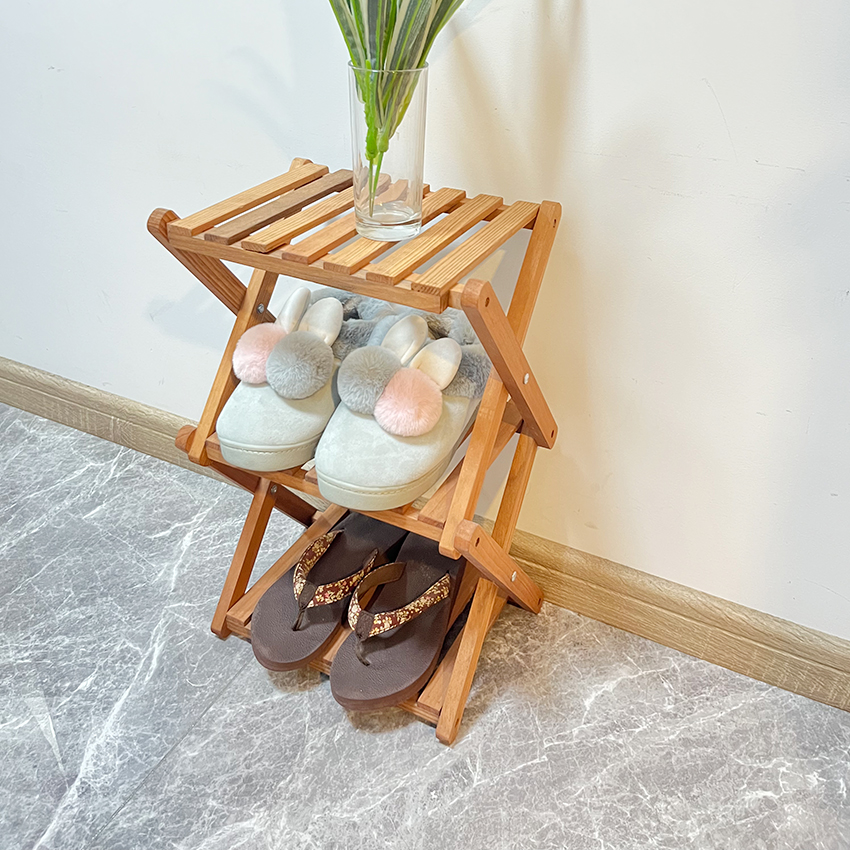 Wood Natural Style Easy Folding Shoe Rack Shelf