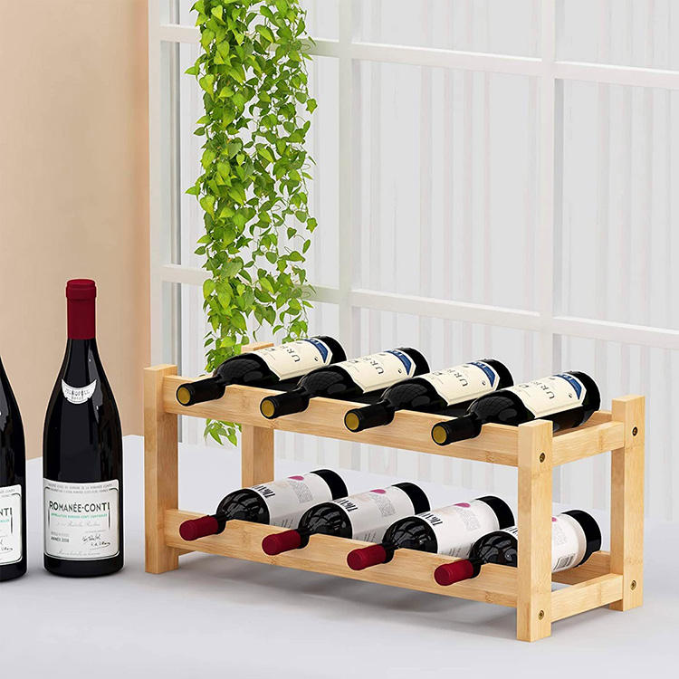 AHOME Wholesale Design Countertop Bamboo 2 Tier 8 Bottle Wine Rack