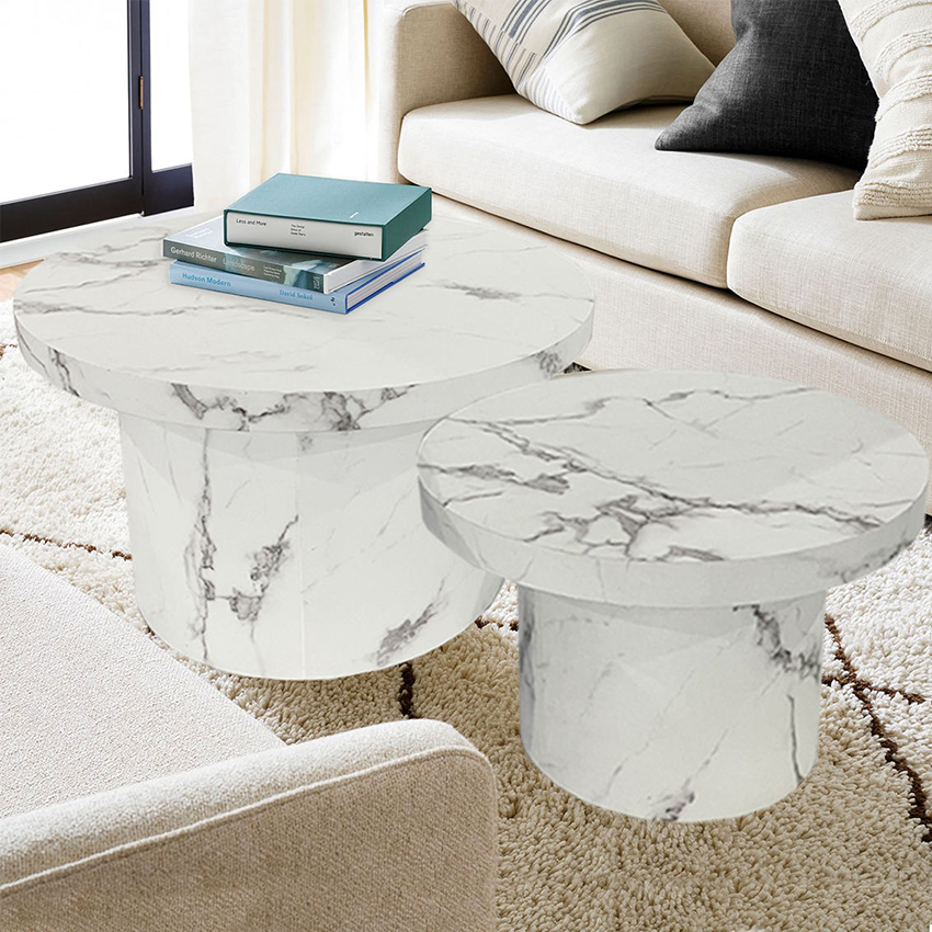 Ahome MDF and Stickers White Marble Coffee Table Tea Tables