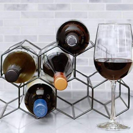 AHOME Honeycomb Mini Cute Champagne Hexagon 9 Bottles Metal Wine rack