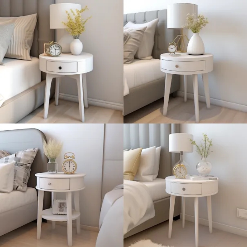 Walnut Round Nightstands with Rustic Elegance Drawer