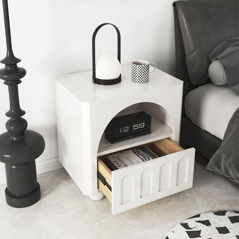 White Solid Wood Nightstand with Special Granular Painting