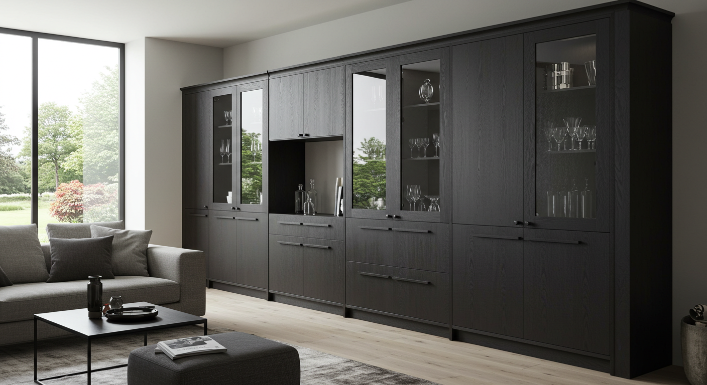 living room oak cabinets