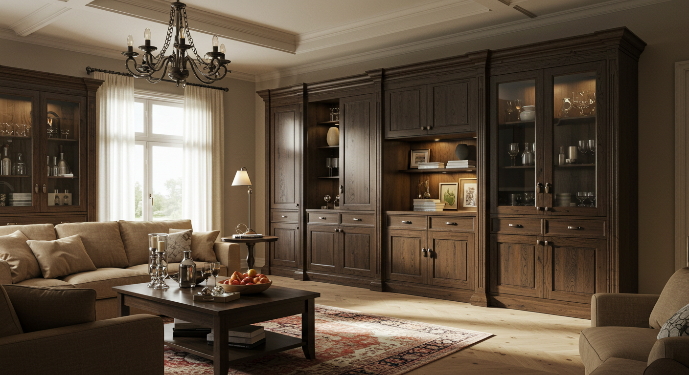 wood cabinets living room