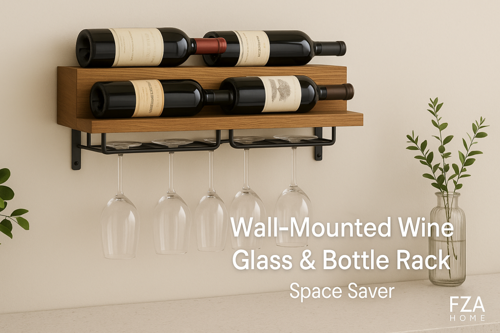 Wall-Mounted Wine Glass & Bottle Rack – Space Saver