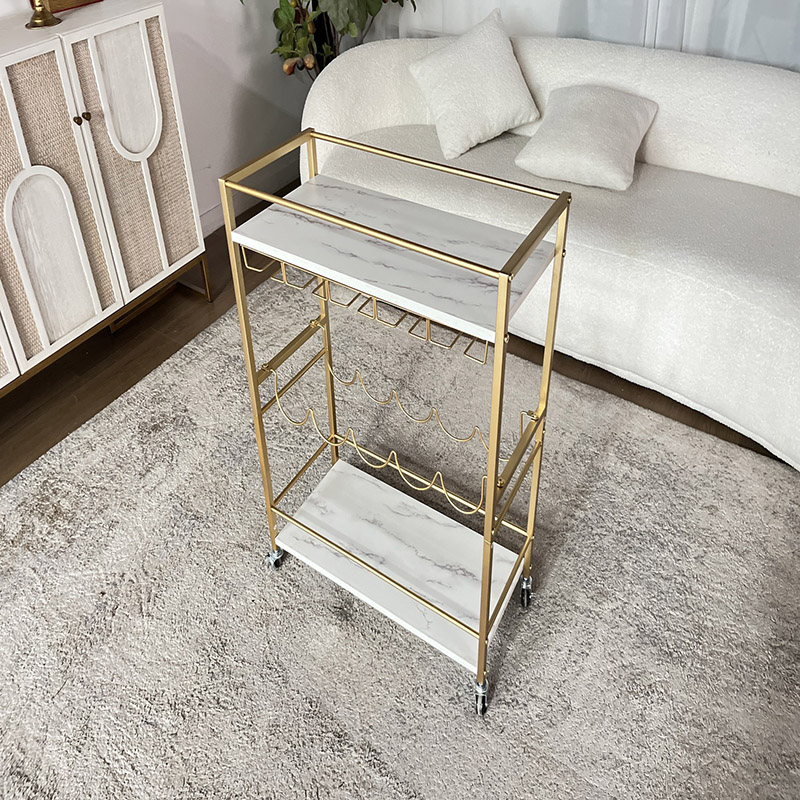 Gold Frame Marble Shelving Unit with Wine Glass Rack (2)