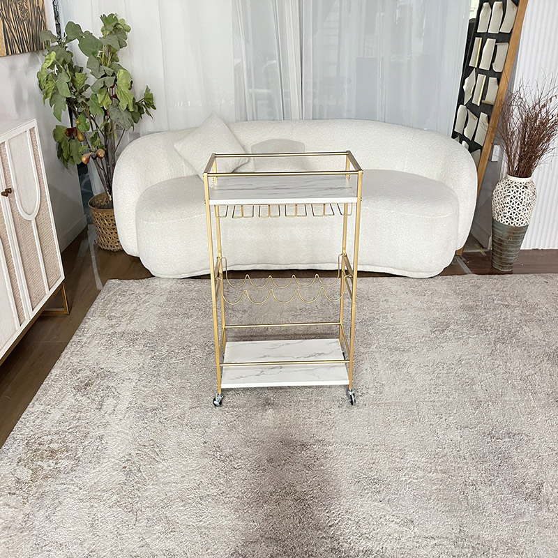 Gold Frame Marble Shelving Unit with Wine Glass Rack (3)