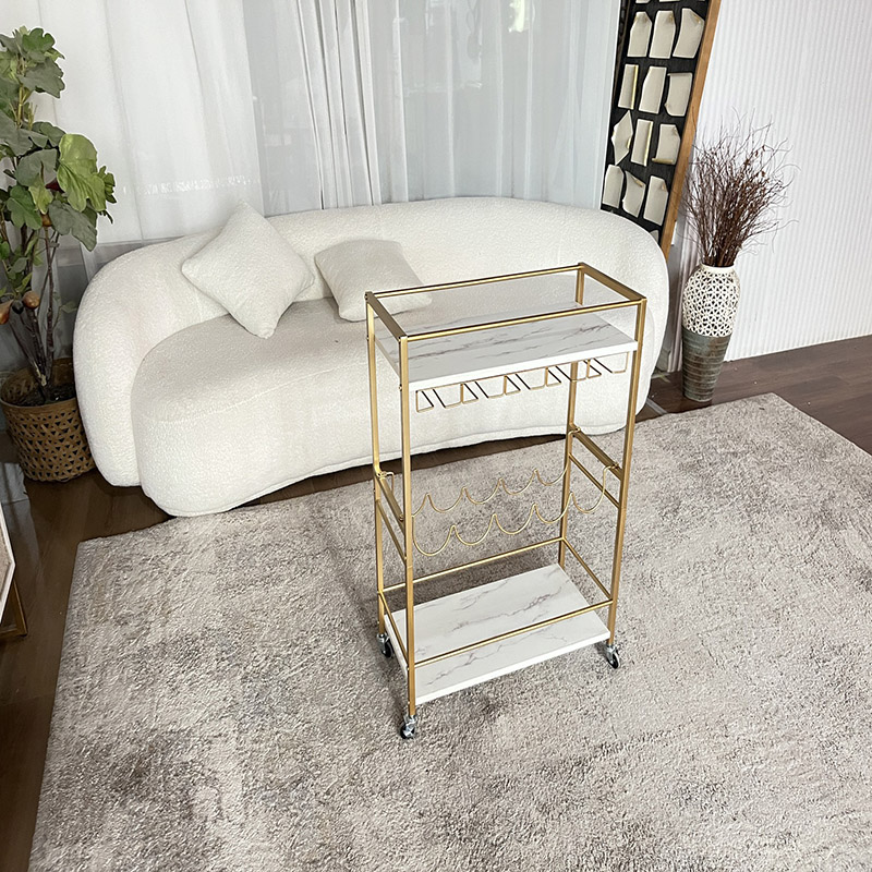 Gold Frame Marble Shelving Unit with Wine Glass Rack (4)