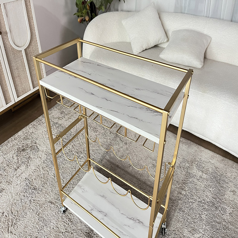 Gold Frame Marble Shelving Unit with Wine Glass Rack