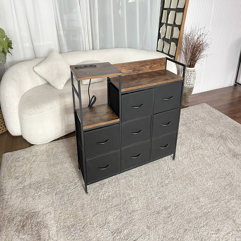 Industrial Storage Dresser with 9 Fabric Drawers and Shelf (3)