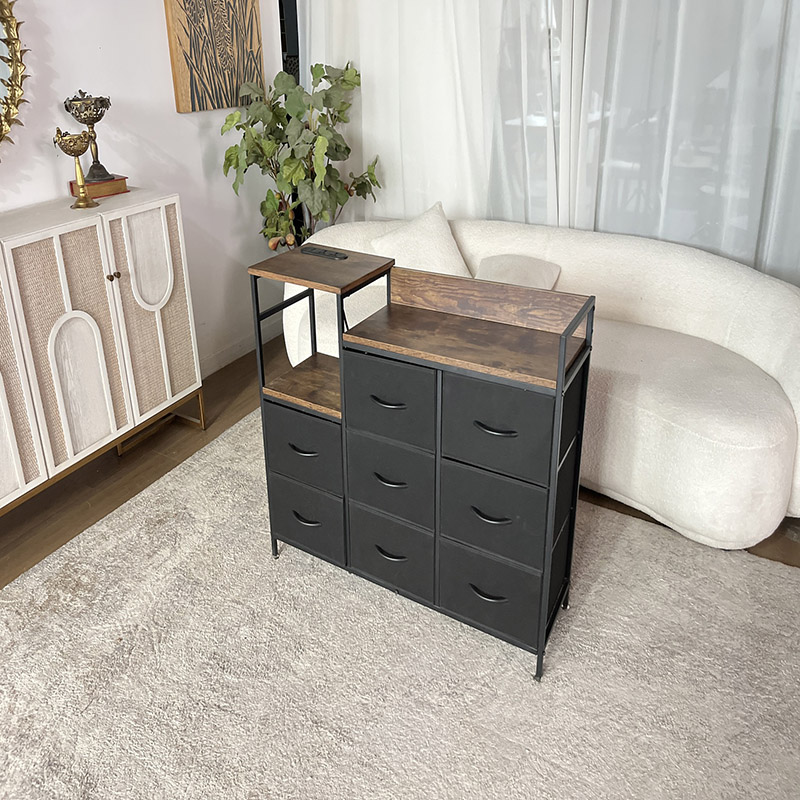 Industrial Storage Dresser with 9 Fabric Drawers and Shelf (4)