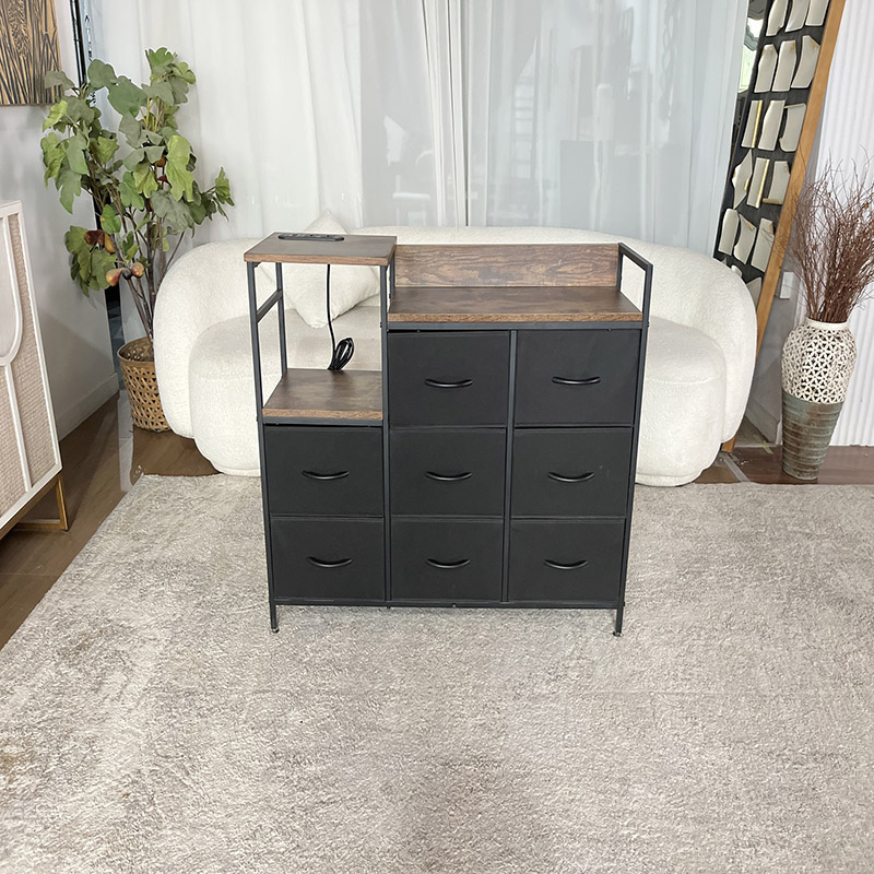 Industrial Storage Dresser with 9 Fabric Drawers and Shelf (5)