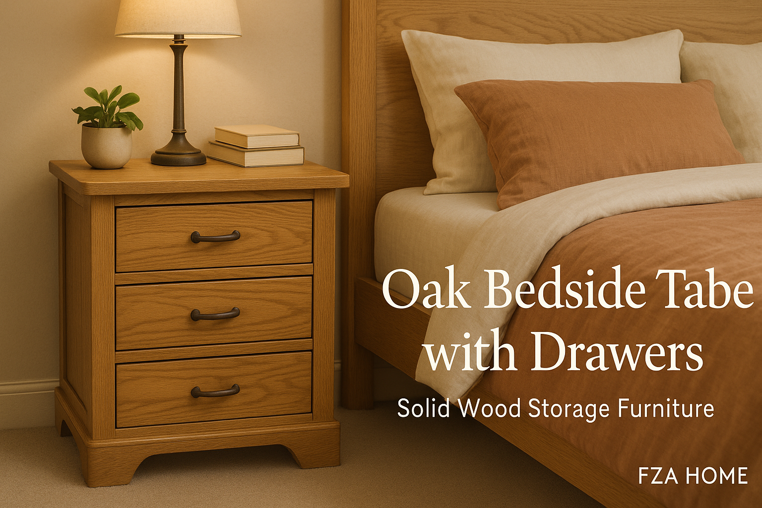 oak bedside table with drawers