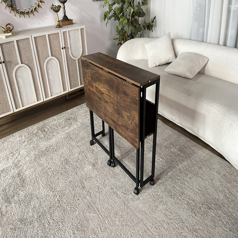 Rolling Industrial Desk with Rustic Wood and Storage Shelf (2)