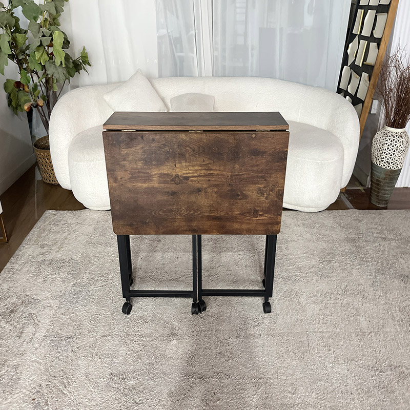 Rolling Industrial Desk with Rustic Wood and Storage Shelf (3)