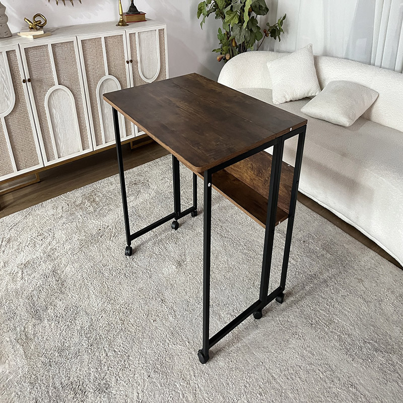 Rolling Industrial Desk with Rustic Wood and Storage Shelf (6)