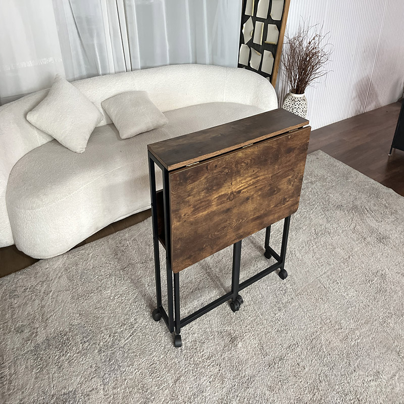 Rolling Industrial Desk with Rustic Wood and Storage Shelf