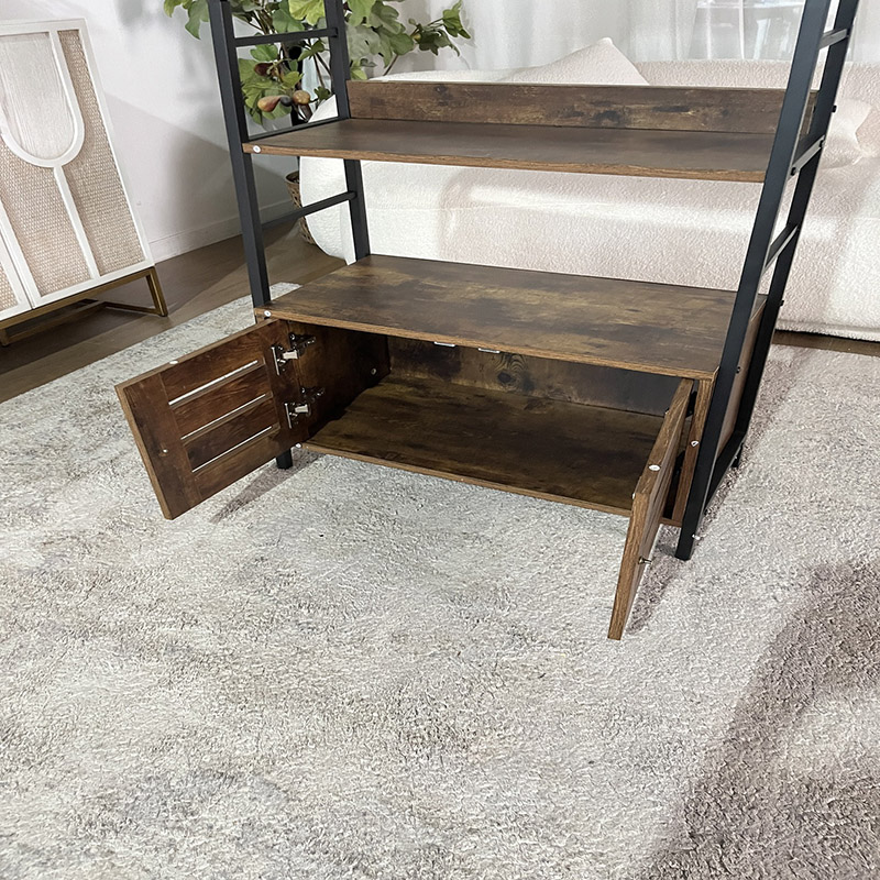 Rustic Industrial Bookshelf with Cabinet and Open Storage