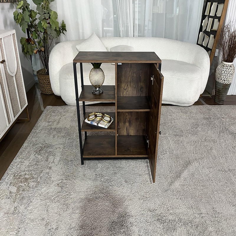 Rustic Industrial Storage Cabinet with Open Shelves and Door (2)