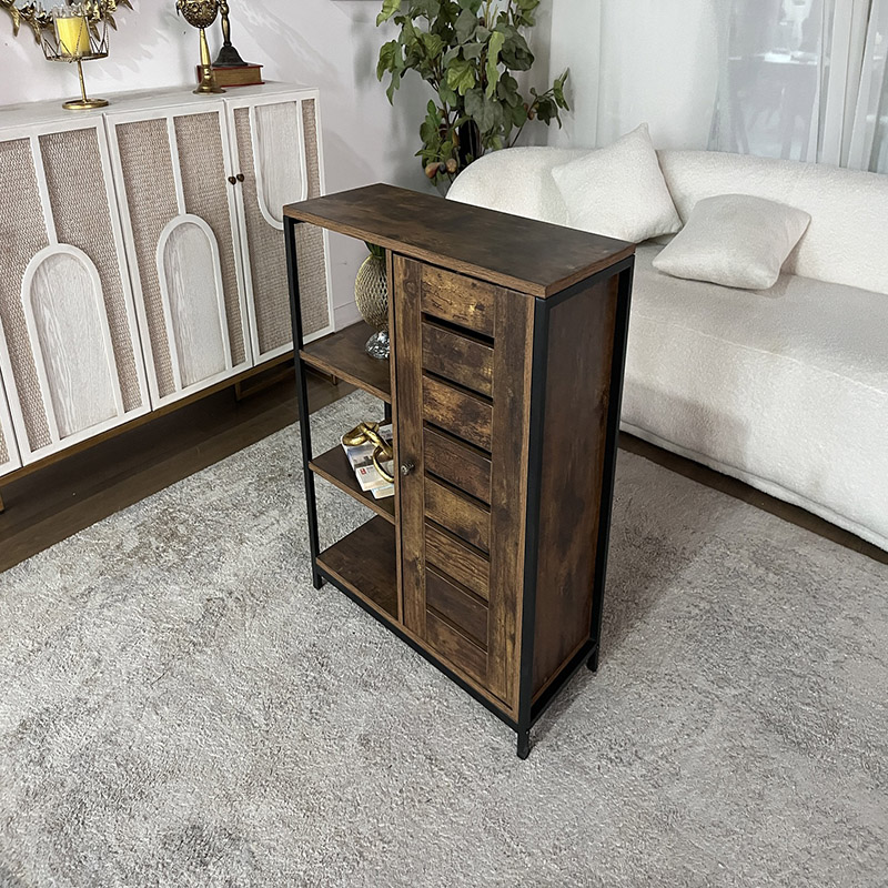 Rustic Industrial Storage Cabinet with Open Shelves and Door (3)
