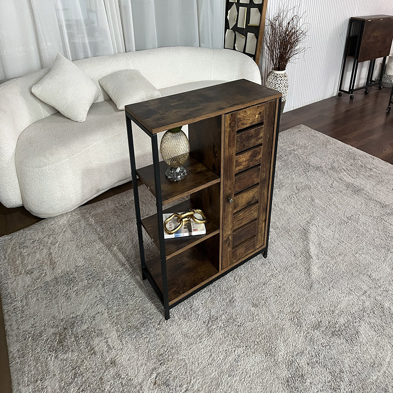 Rustic Industrial Storage Cabinet with Open Shelves and Door (4)