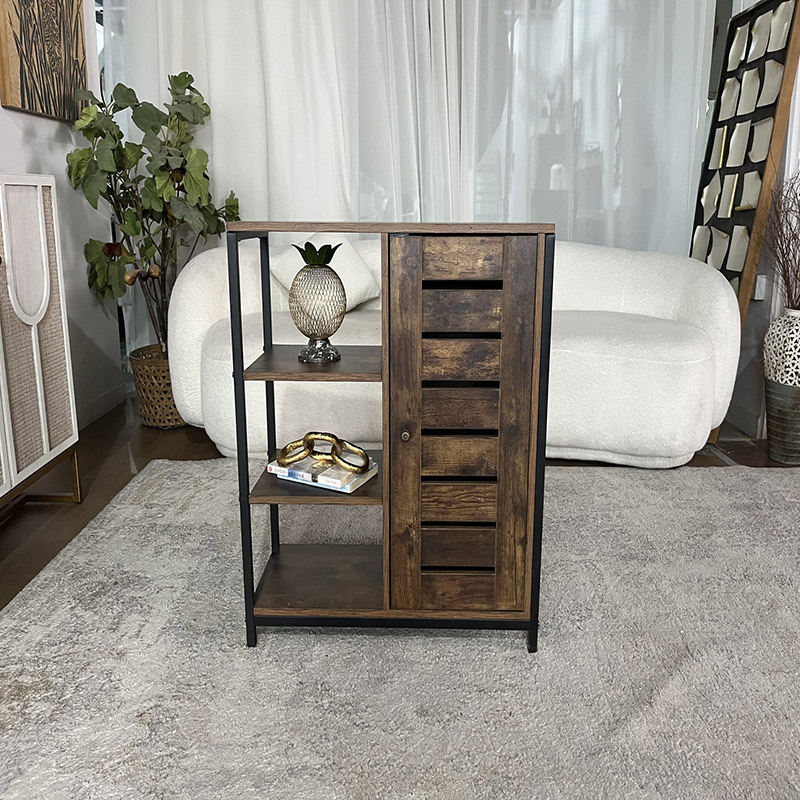 Rustic Industrial Storage Cabinet with Open Shelves and Door (5)
