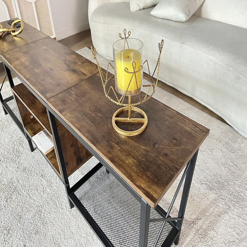 Rustic Industrial TV Stand with Open Storage Shelves (2)
