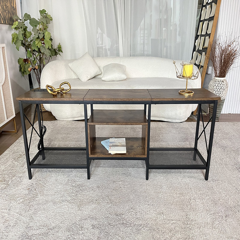 Rustic Industrial TV Stand with Open Storage Shelves (3)