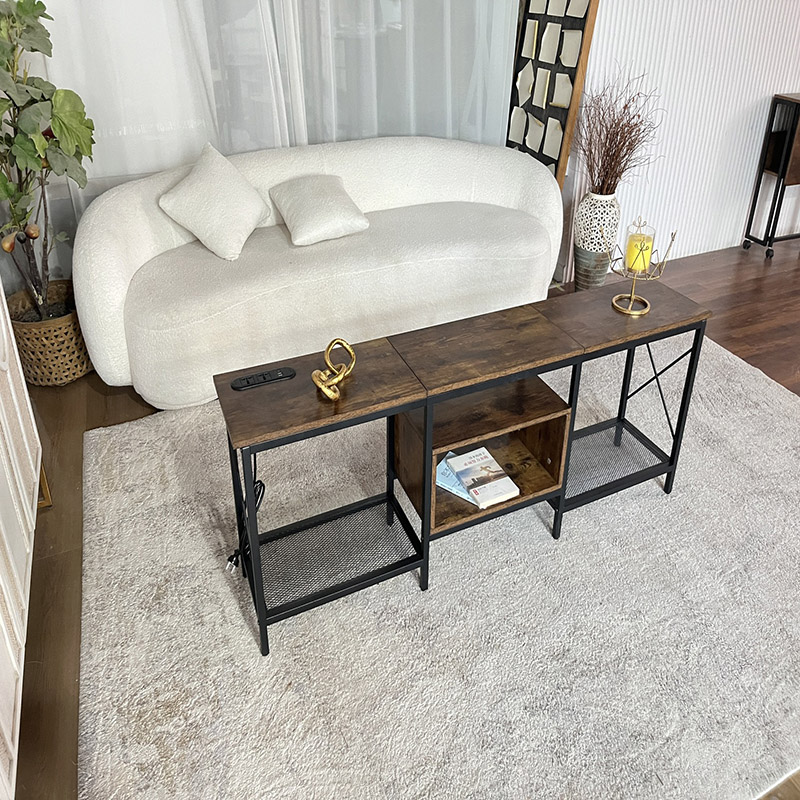 Rustic Industrial TV Stand with Open Storage Shelves (4)