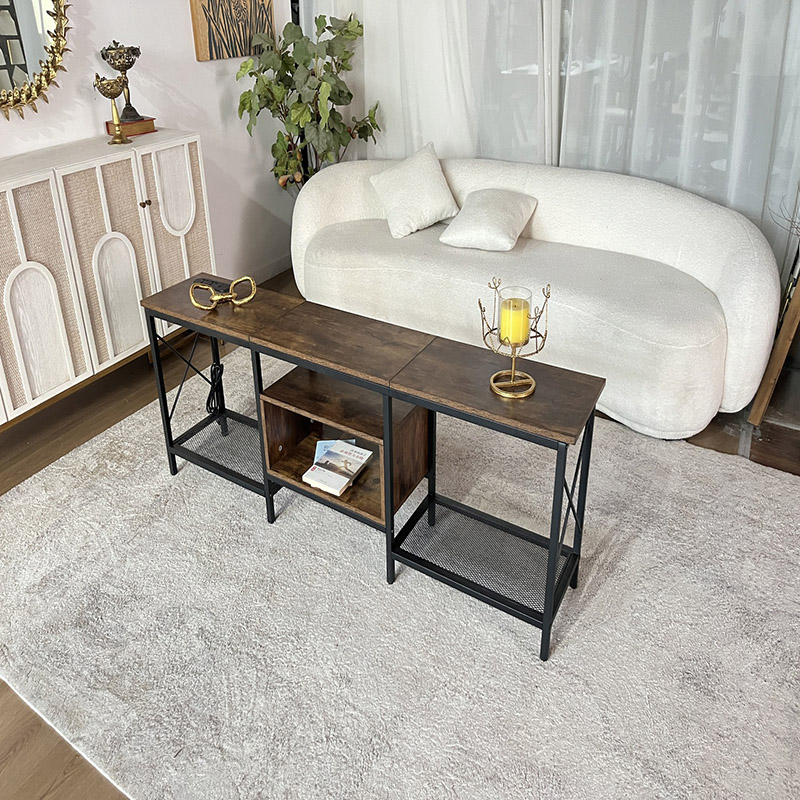 Rustic Industrial TV Stand with Open Storage Shelves (5)