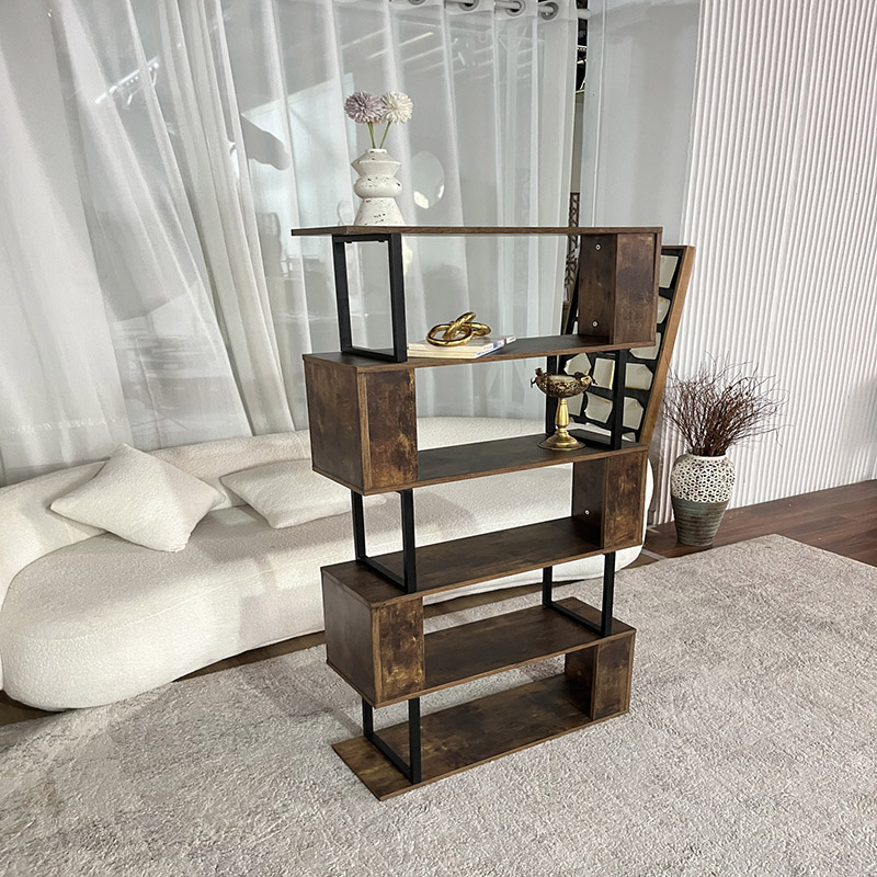 Rustic Zigzag Bookshelf with Industrial Metal Frame (2)