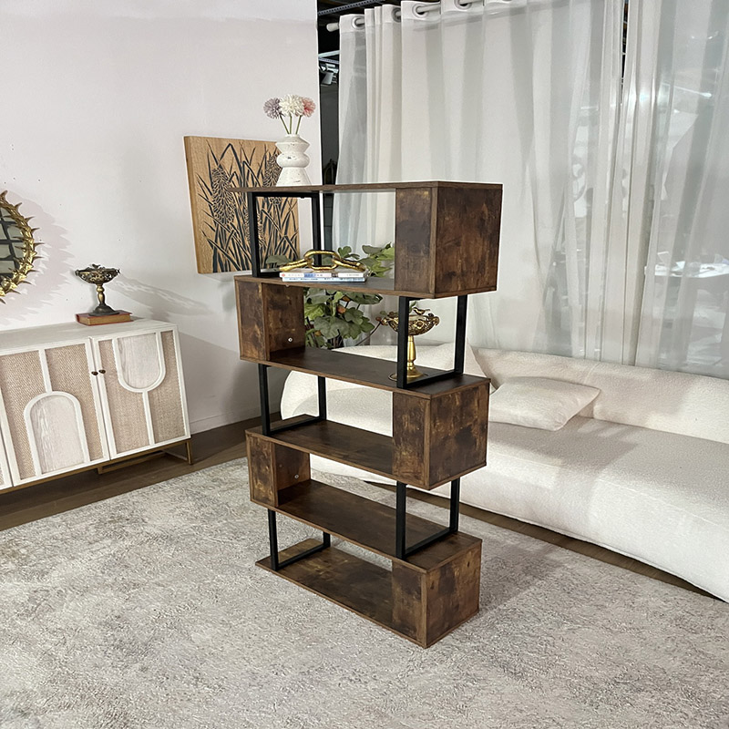 Rustic Zigzag Bookshelf with Industrial Metal Frame (3)