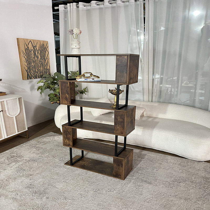 Rustic Zigzag Bookshelf with Industrial Metal Frame (4)