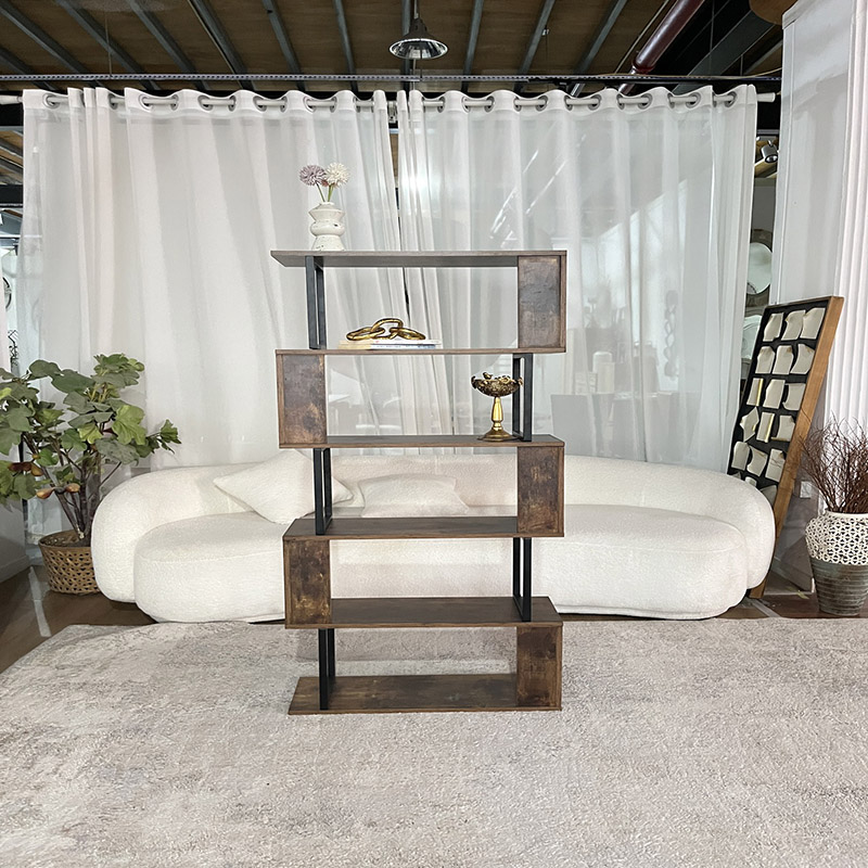 Rustic Zigzag Bookshelf with Industrial Metal Frame (5)