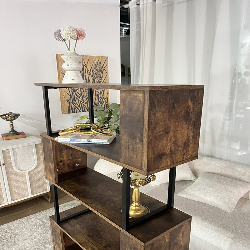 Rustic Zigzag Bookshelf with Industrial Metal Frame