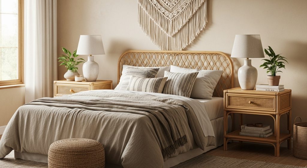 Boho Bedroom Decor: Styling with Rattan Nightstands