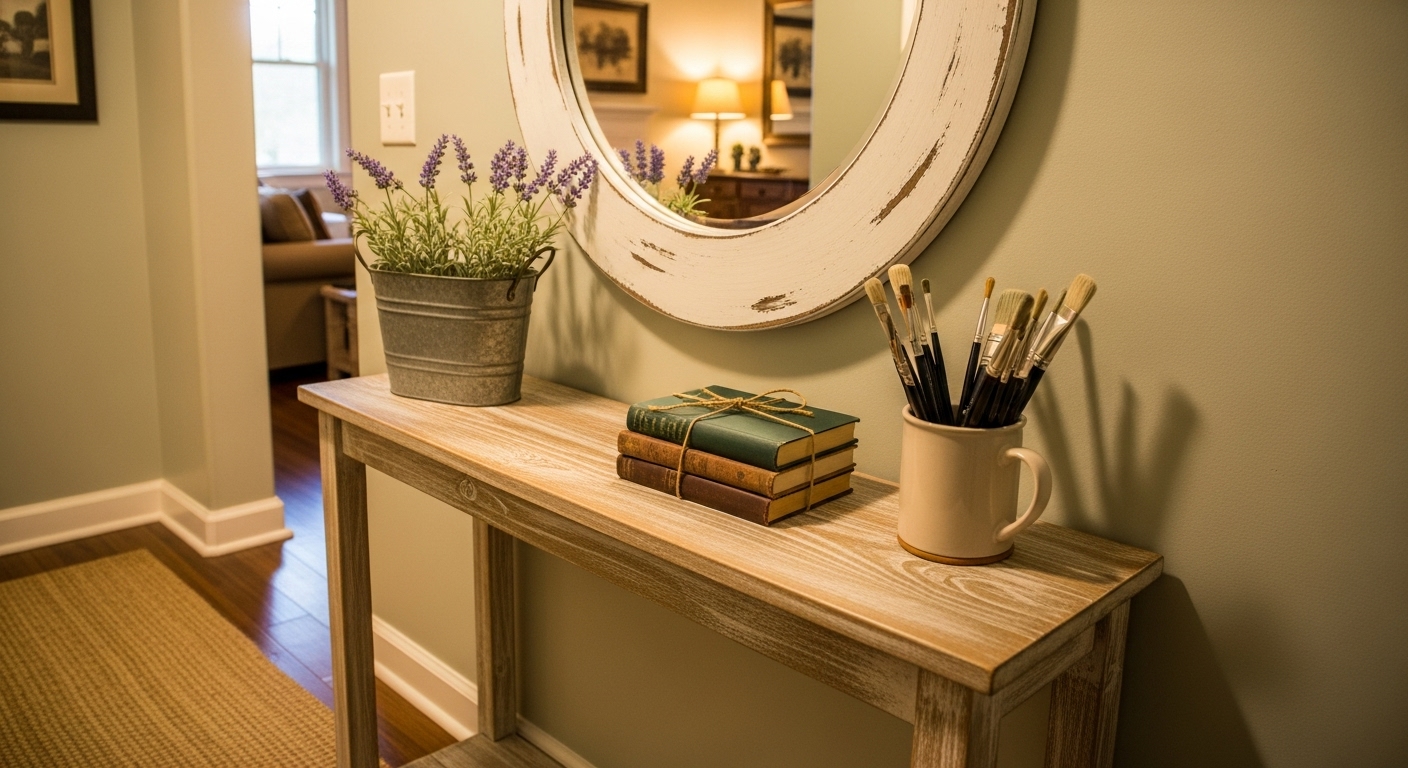 Cozy Farmhouse Console Table Ideas for Narrow Hallways
