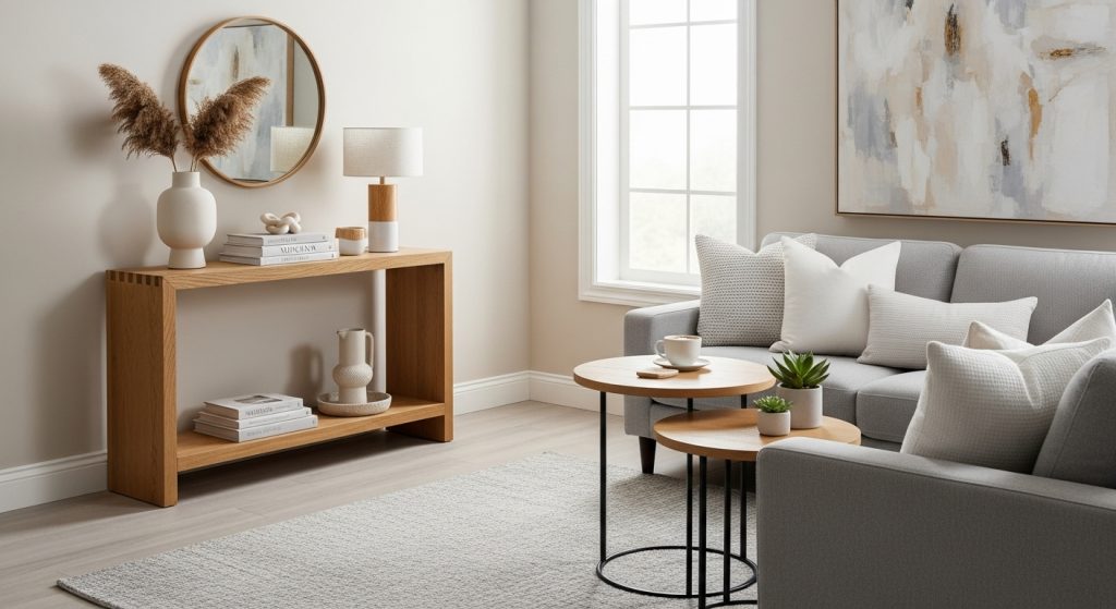 How to Blend Wood Console Tables with Neutral Color Palettes