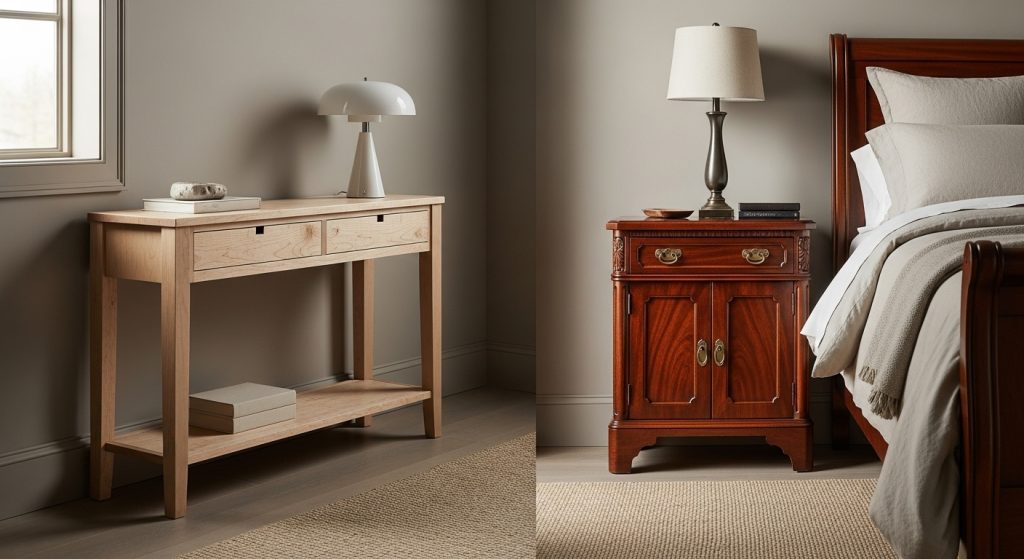 Mixing Wood Tones Between Console Tables and Nightstands